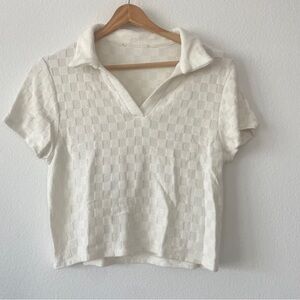 Women's White Checkered Polo Top
